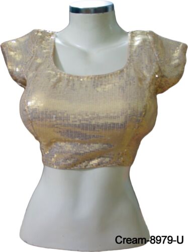 Details about   Beautiful Sequins Padded Blouse Choli for Saree Sari Skirt Top Cream 8979 