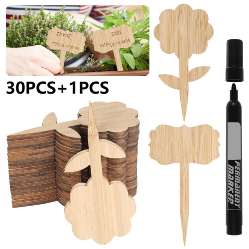 30PCS Bamboo Plant Labels Wooden Garden Tags For Seed Potted Herbs Flowers Pen