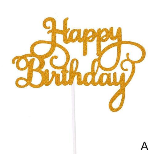 Happy Birthday Cake Toppers Glitter Calligraphy Bling Decoration Sign W6X9