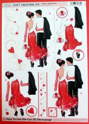 A4 DIE CUT 3D PAPER TOLE DECOUPAGE /"RED ROMANCE/" SHEET NO CUTTING EASY DCD576