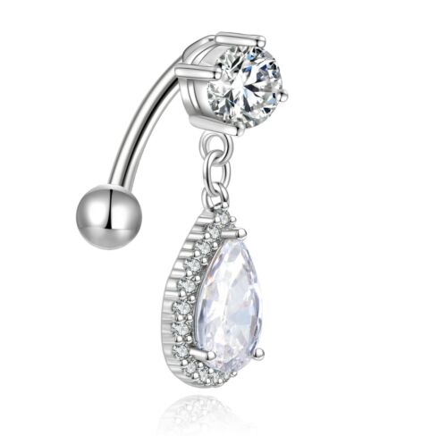 Details about  / 14g Cute Cubic Zirconia Surgical Steel Long Dangle Reverse Belly Button Ring