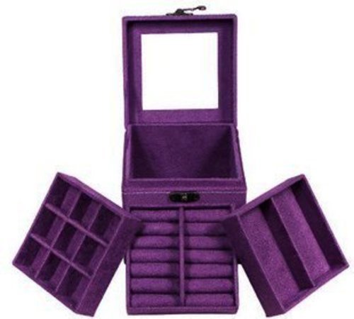 1 X Purple three-layer lint jewelry box / organizer / display storage case 1 X Purple three-layer lint jewelry box / organizer / display storage case
