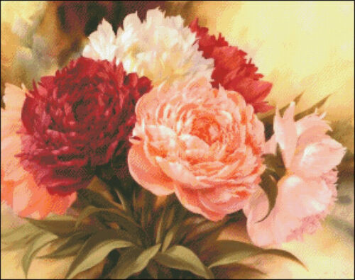 Chart Counted Cross Stitch Pattern DIY Needlework for embroidery Pink Peonies 