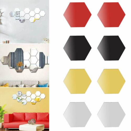 12pcs 3D Hexagon Acrylic Mirror Wall Stickers Home Room DIY Art Removable Decor