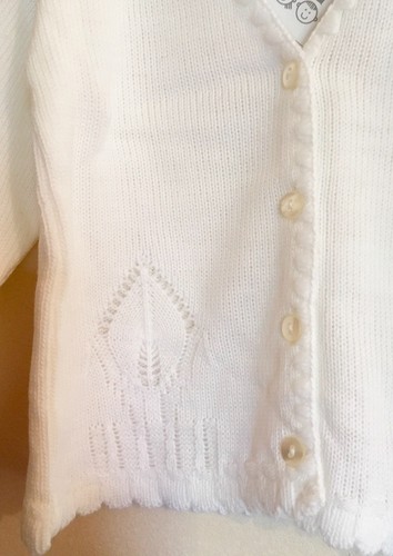 New Pure White Baby Girls Knitted Leaf Effect Cardigan Ages 6-24 Months