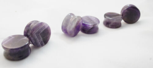 Pair of Amethyst Organic Double Flared Polished Stone Ear Plugs Gauges 8-35mm US 