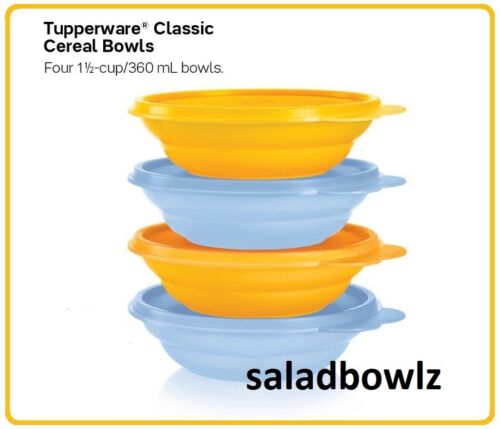 TUPPERWARE New CLASSIC SMALL CEREAL BOWLS w/Seals BPA Free Papaya & Power Blue 