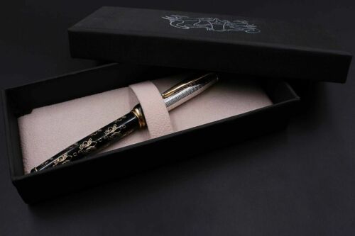 Details about   Solid Silver Fountain Pen Medici Lily Engrave M Nib Pelikan Cartridge Black Ink 