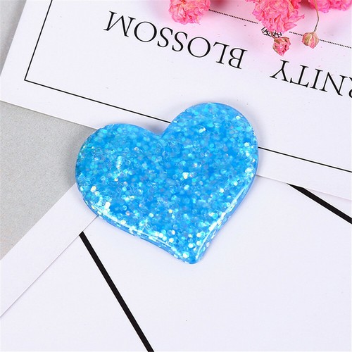 8 pcs DIY Resin Cabochons Flatbacks Heart Shaped Glitter Craft Decor 31x36mm