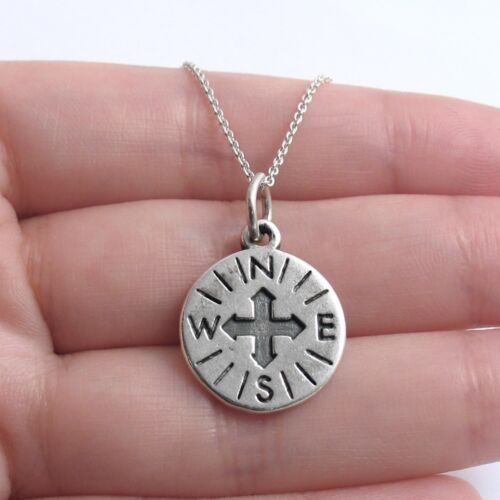 925 Sterling Silver Compass Charm with Necklace