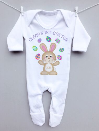 Personalised baby sleepsuit romper suit grow My 1st Easter Bunny juggling gift