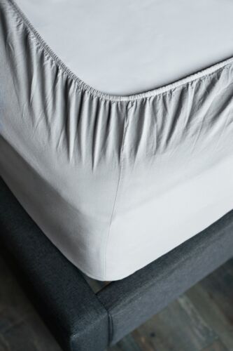 Fitted Sheet Stonewashed 100% Cotton Bed Sheets Size King Super King Grey White 