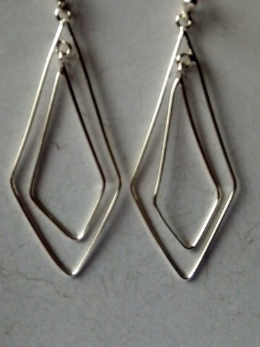 DOUBLE DIAMOND SHAPED HOOPS £15.50 NWT STERLING SILVER HANDCRAFTED 50mm.x 30mm