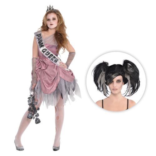 Girls Zombie Dead Prom Queen Teen Halloween Horror Fancy Dress Costume with Wig