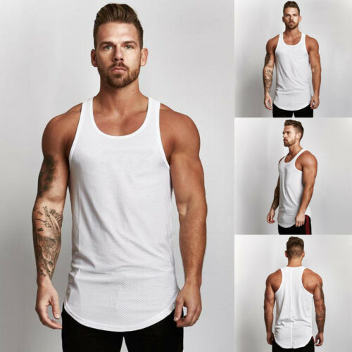 Hommes Sans Manches Tank Top T-shirt mesh respirant bodybuilding sport Fitness Vest