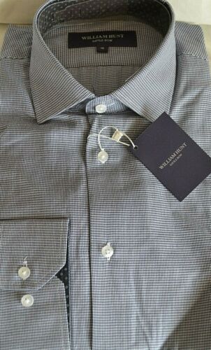 William Hunt ~London Navy/White Houndstooth Single Cuffs Business Shirt UK 16" 