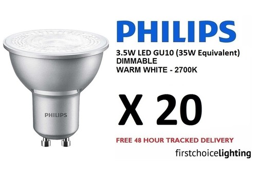 35W Equiv Philips GU10 Dimmable LED Value Spotlight - Warm White 2700K 3.5 W