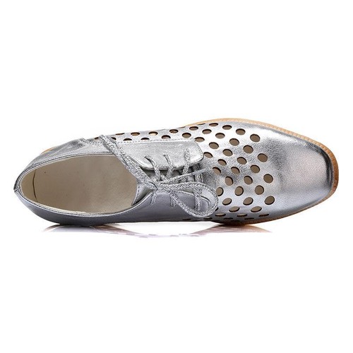 New Womens Lace Up Wedge heel Platform Slip On casual Oxfords Hollow Out Shoes