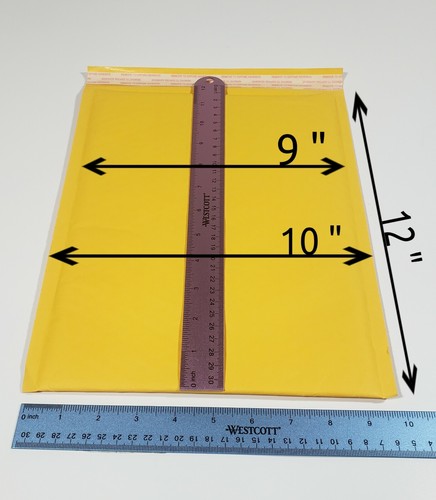 Pack 500 inBox 10 x 12 Inches Outside Size Yellow Kraft Bubble Mailers Envelopes