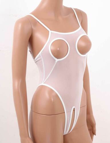 Women See Through Mesh Hollow Out Backless Open Crotch Thong Bodysuit Nightwear 