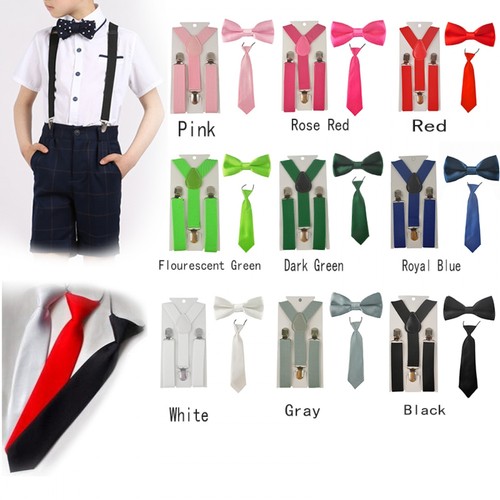 Adjustable Elastic Necktie Bow Tie Set Fashion Suspender Y-Back Braces For Kids