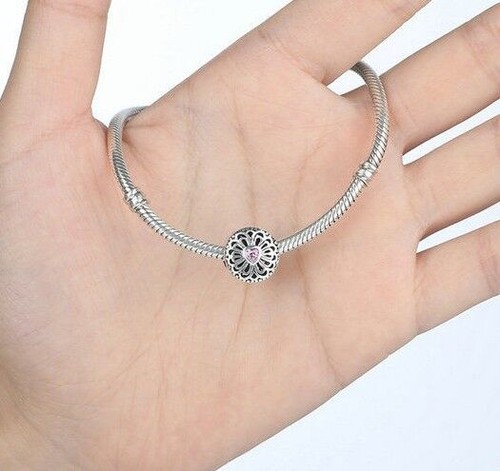 GIFT BOX 925 Silver Pink Stone Heart BEST FRIENDS CHARM Fits European bracelet