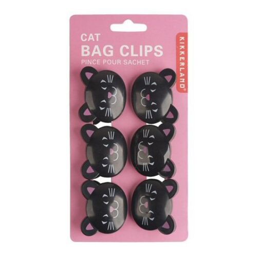 Set of 6 Kitty Bag Clips Kikkerland Black Cat 