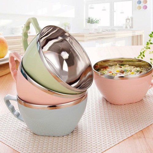 Stainless Steel Noodle Bowls With Handle Food Container Rice Bowl Soup Bowls New