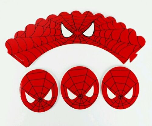 24 Spiderman Cupcake Wrappers & 24 Toppers Kids Birthday Party Supply 48 Pcs 
