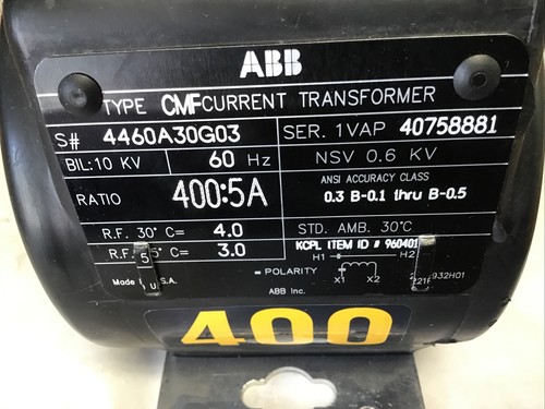 CMF CURRENT TRANSFORMER RATIO 400:5A BIL;10KV 60HZ NSV 0.6KV Used Details about / ABB TYPE