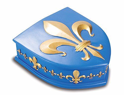 Medieval Style Knight Templar Fleur de Lys Blue and Gold Shield Trinket Box
