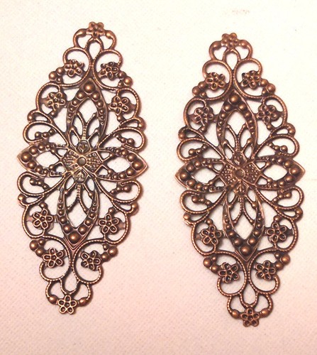 2 x 8x3.5cm Antique Rose Cuivre Grand filigrane ovales Embellissements Courbé Métal