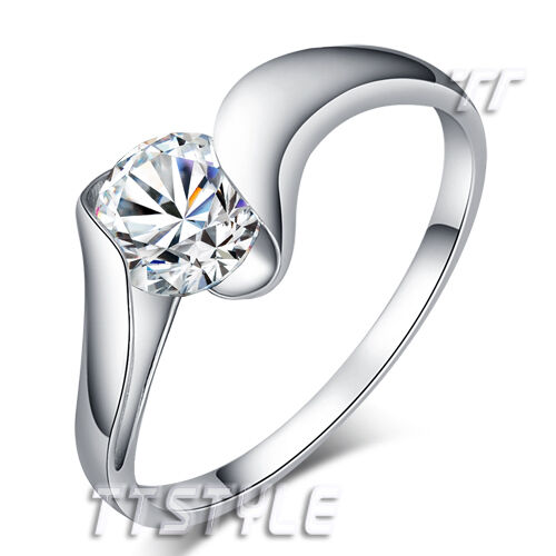 Classic TTstyle RHODIUM 925 Sterling Silver 1 Carat Engagement Wedding Ring 