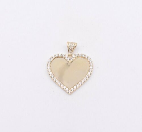 1.25/" Heart Medallion Picture Frame Memory CZ Charm Pendant Real 10K Yellow Gold