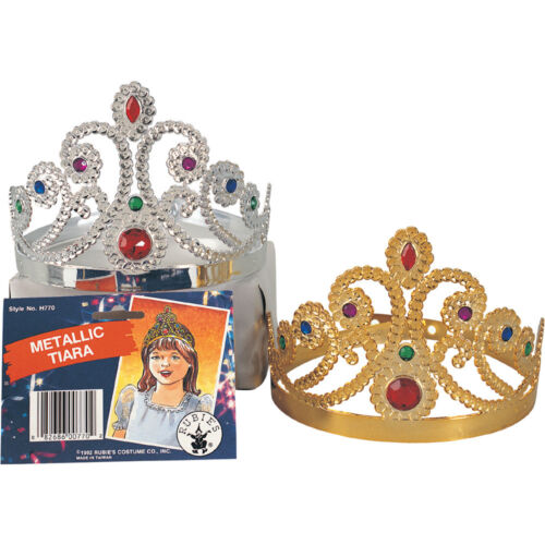 Gold or Silver Princess Queen Metallic Plated Tiara W// Jewels Costume Accessory