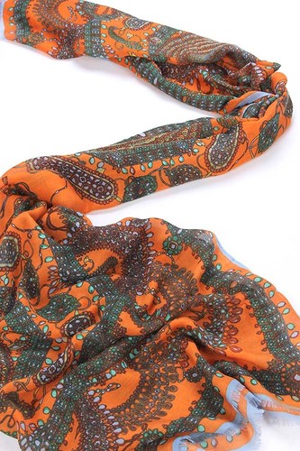 Long Viscose Scarf Orange Theme Paisley Print COT212