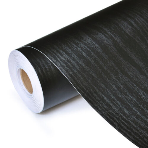 Vinyl Black Wood Grain Wallpaper Self Adhesive Wall Paper Furniture Stickers 