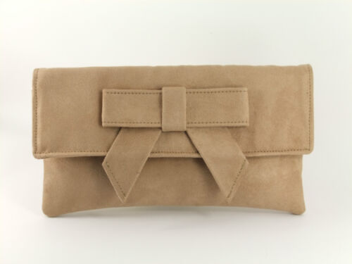 Details about   Cute faux suede clutch bag with bow various colours 