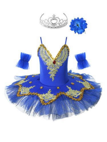 Girls Ballet Dance Dress Kid Sequin Tutu Dresses Gymnastics Fancy Flower Costume 
