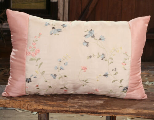 Cushion Throw Pillow Embroidered Flower Filled 45x30cms BRAND NEW Cream 