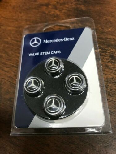 Silver Star Black Caps Genuine Original Mercedes-Benz Tire Valve Steam Cap Set