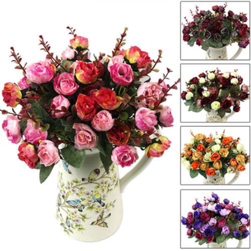 12 Head/ Bouquet Artificial Silk Roses Flower Wedding Party Bridal Home Decor 