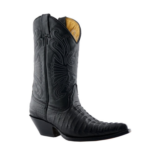 Grinders Men/'s Carolina Black Leather Crocodile Tail Boot Cowboy Western Boots