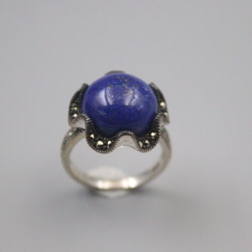 Details about   Solid 925 Sterling Silver 18mm Round Blue Lapis Lazuli Ｗoman's Ring Size 6-12 