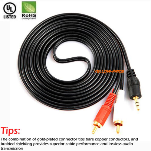 6ft 3.5mm Male to 2RCA Male Aux Stereo L R Plug Audio Cable Cord Splitter US Lot