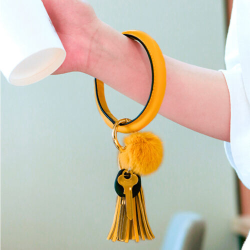Bangle Bracelet Tassel O-ring Keychain Leather Car Keyring Wristlet Keyrings 