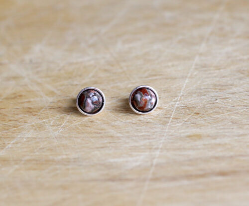 Details about  / 925 Sterling silver stud earrings with Leopardskin Rhyolite gemstones