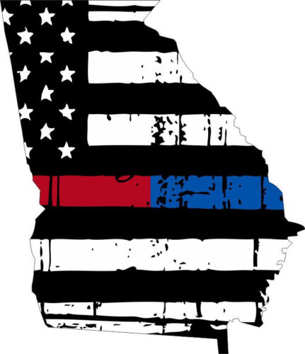 State of Georgia Red Blue Tattered Flag Various Sizes Thin blue line decal
