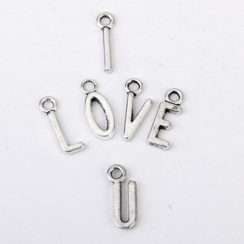 100Pcs Silver Tone Alphabet Initial Charms chaîne Pendentif À faire soi-même Craft Collier