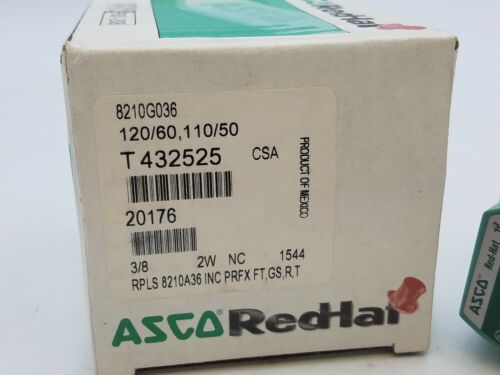 ASCO Redhat 8210G036 2 Way 3/8" Solenoid Air Valve T432525 6.1/8.1W 60/50Hz NOS 